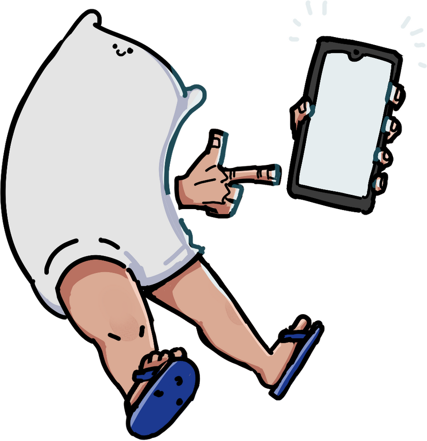 A pillow doing one finger gun.